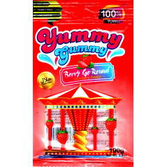 Yummy Gummy Berry Go Round: حلوى بنكهة الفراولة الحلال - خالية من مسببات الحساسية - كيس 100 جرام